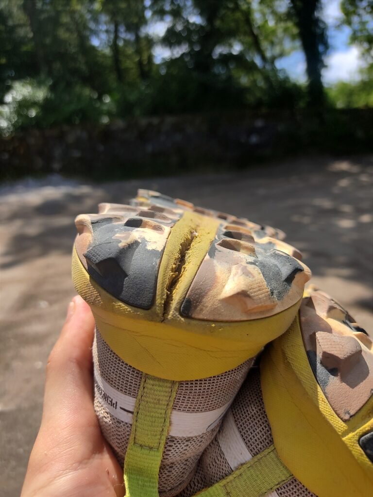 Saucony Peregrine 13 trail running shoe outsole back torn